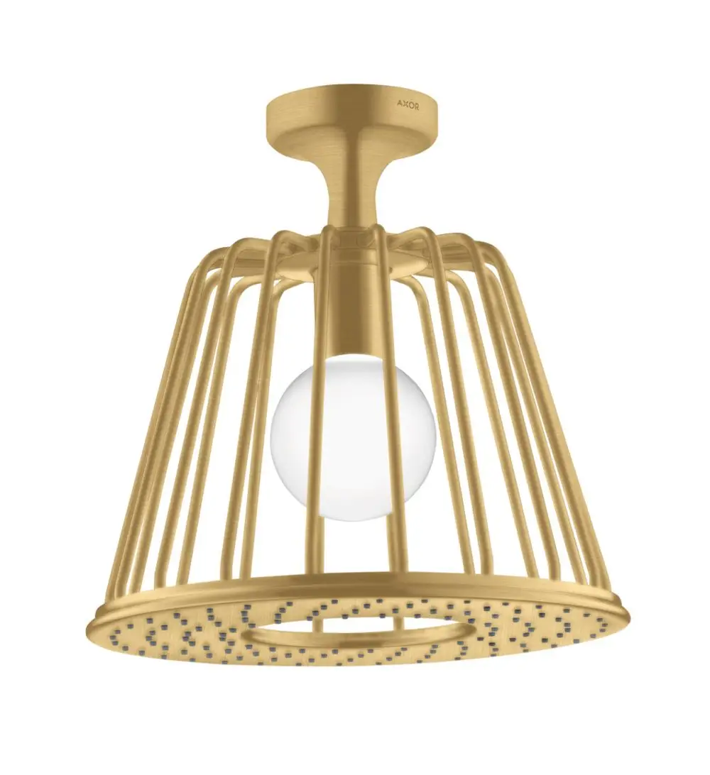 Deckenleuchte mit goldenem, korbähnlichem Design und integrierter Glühbirne. Marke AXOR, geeignet für verschiedene Innenräume.